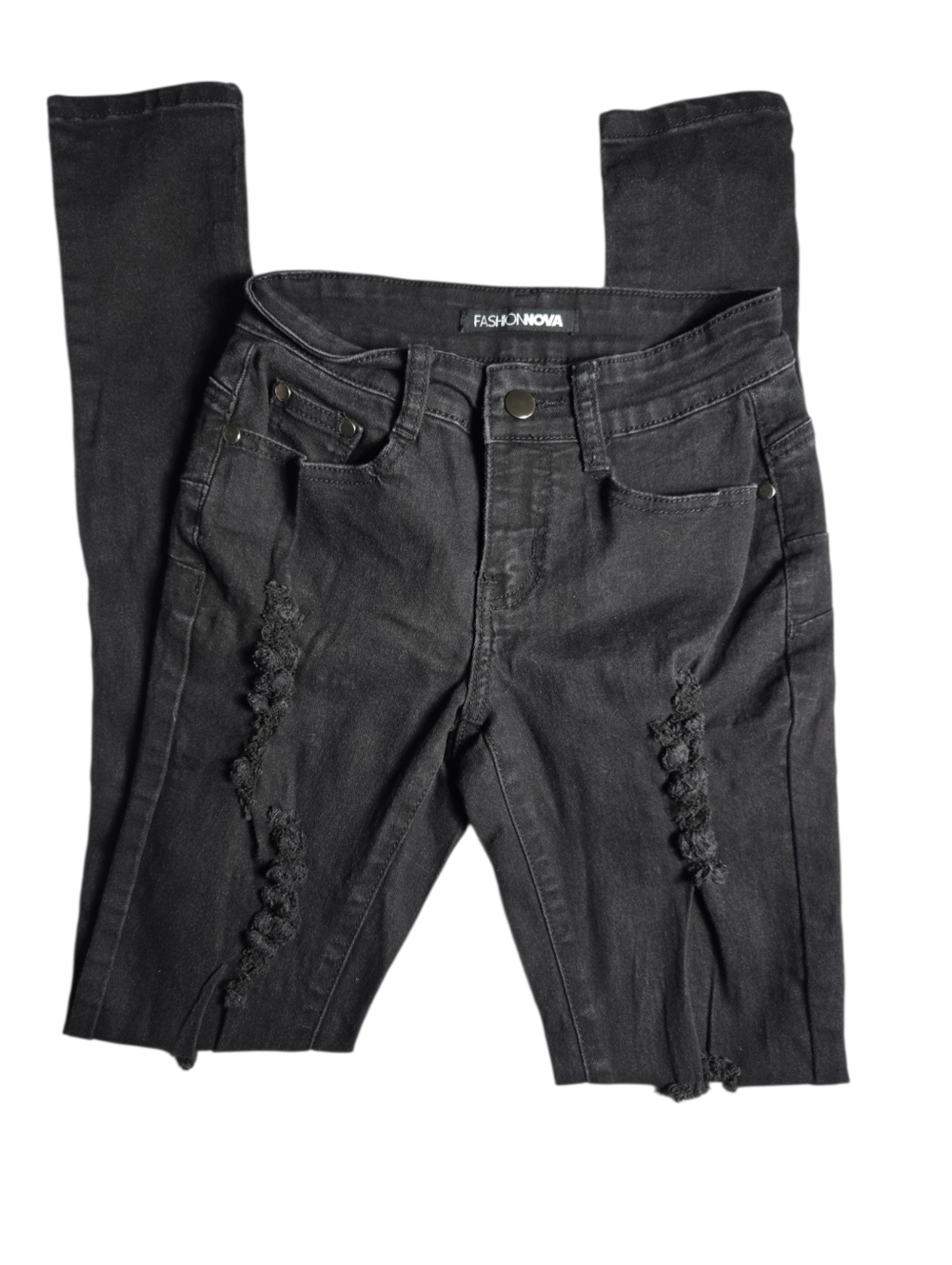 Womens Fashion Nova Black Distressed Skinny Jeans